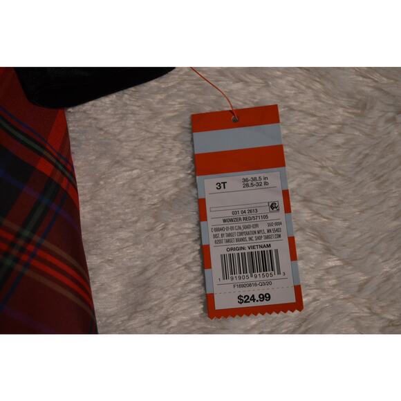 Cat & Jack 3T Red Plaid and Velvet Christmas Dress NWT - Picture 3 of 4